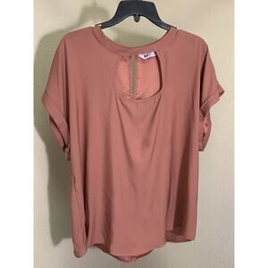 So Blouse Women's 2X Pink Rust Solid Keyhole Short Sleeve Tee Top